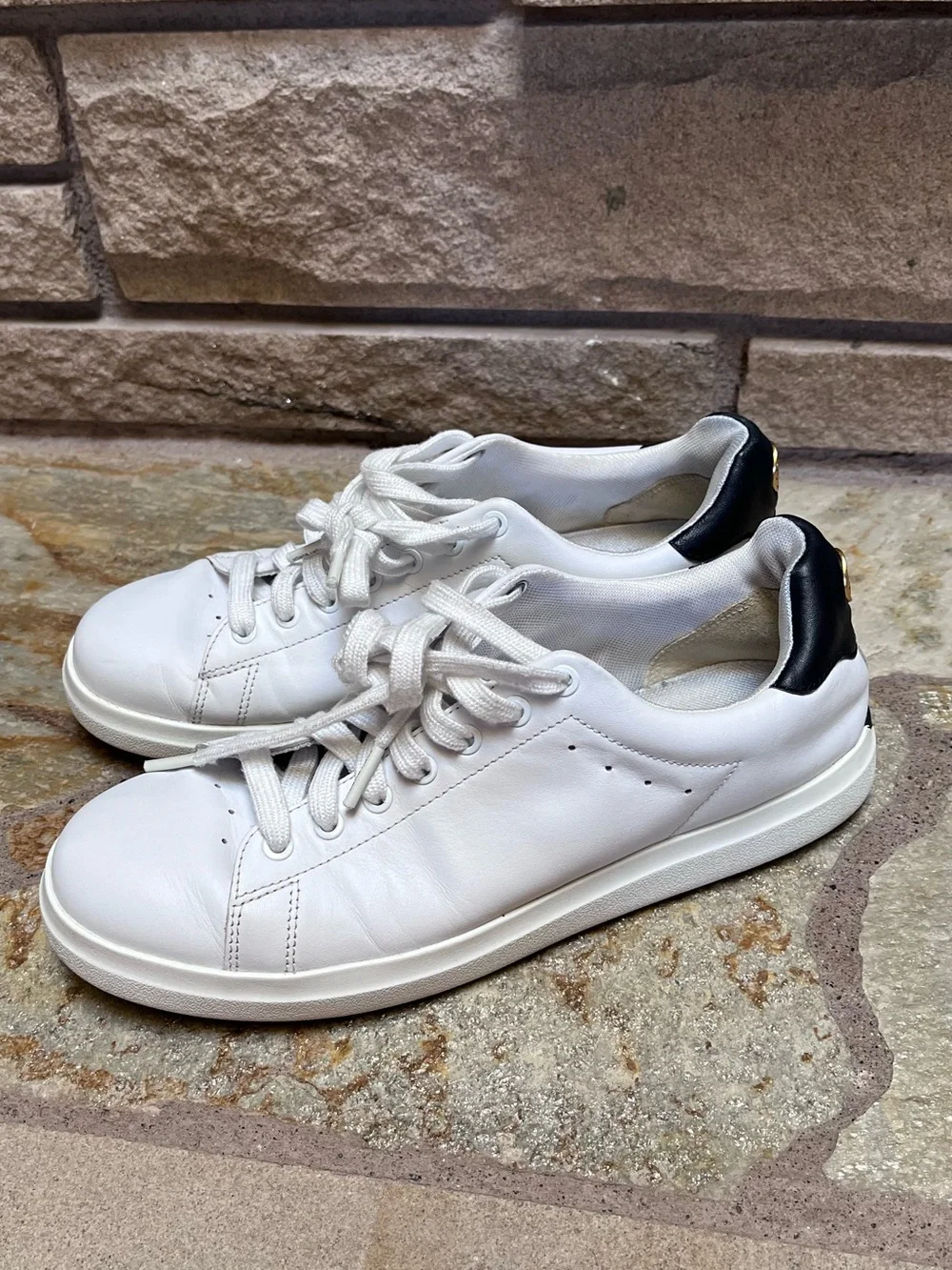 Tory Burch Howell Court leather sneakers Gold Logo Back White 8